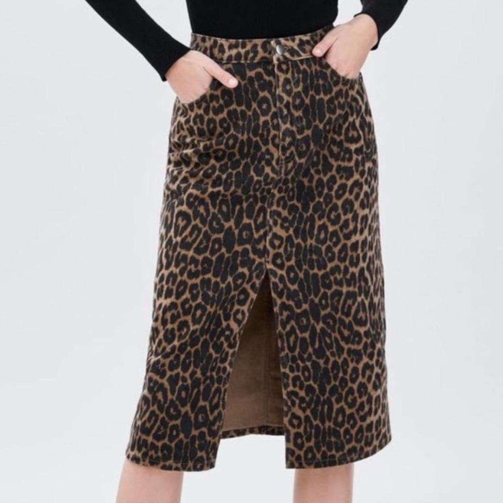 Zara Leopard Print Denim Skirt